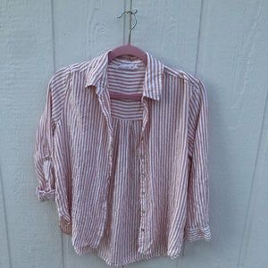 Large Jane + Delancey White and Orange Striped Button Up